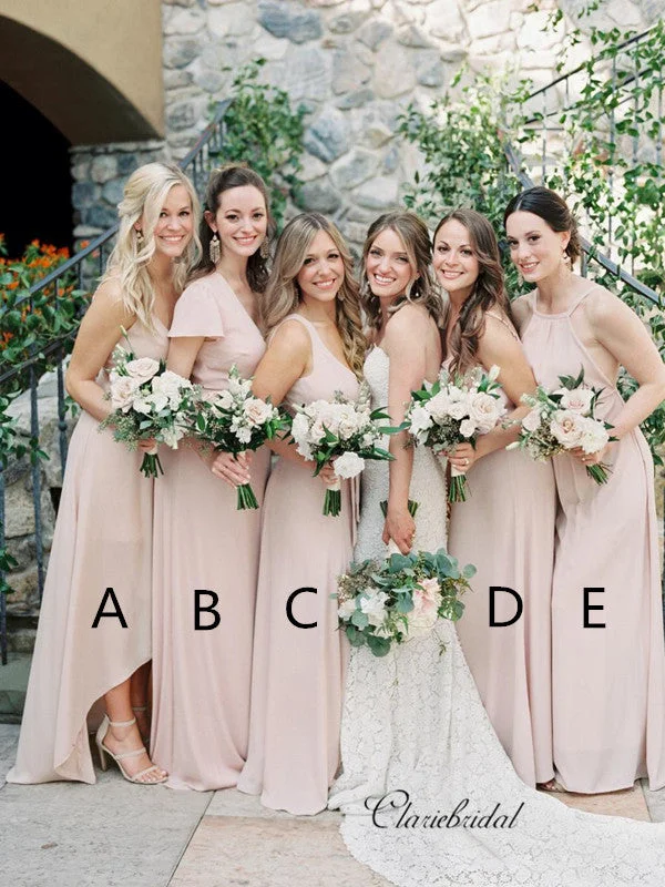 Women's Clothes For Special Occasions Feminine Flow Mix Design Pink Color Bridesmaid Dresses, Popular Bridesmaid Dresses