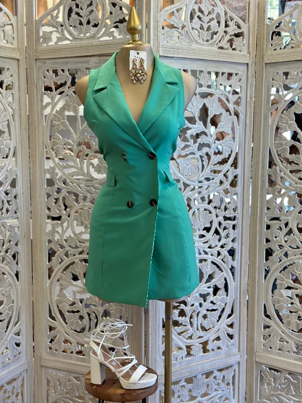 Women's Active Garments For Workouts Parisian Effortless Chic Style Hunter Green Sleeveless Coat Dress