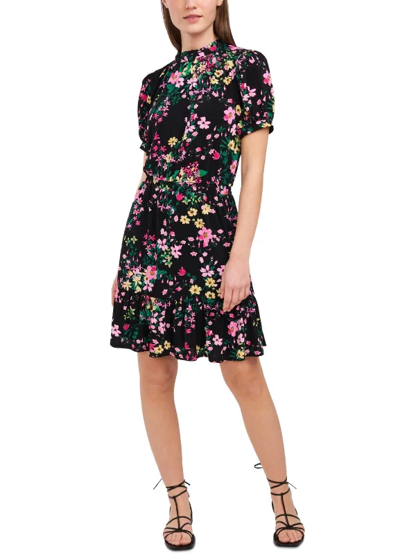 Women's Clothing For Casual Outings Graceful Cut Out in Bloom Womens Floral Ruffled Shift Dress