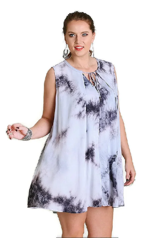 Women's Chic Outerwear Garments Disco - Inspired Retro Dance Look Tie Dye Sleeveless Keyhole Dress, Grey