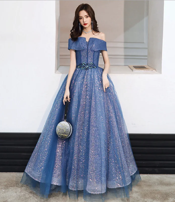 Women's Fashion-Forward Apparel Polished Finish BLUE TULLE SEQUINS LONG BALL GOWN DRESS FORMAL DRESS prom dress   cg18884