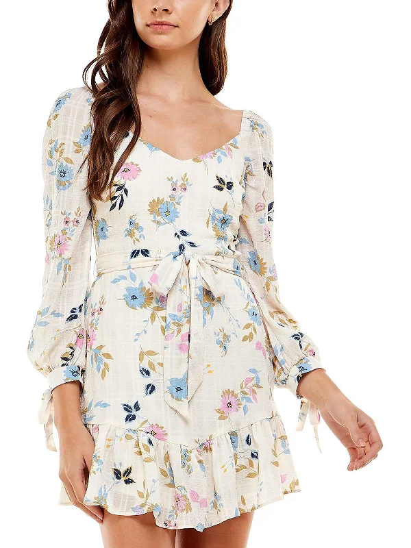 Women's Cozy Clothes Graceful Movement Juniors Womens Floral Print Above Knee Fit & Flare Dress