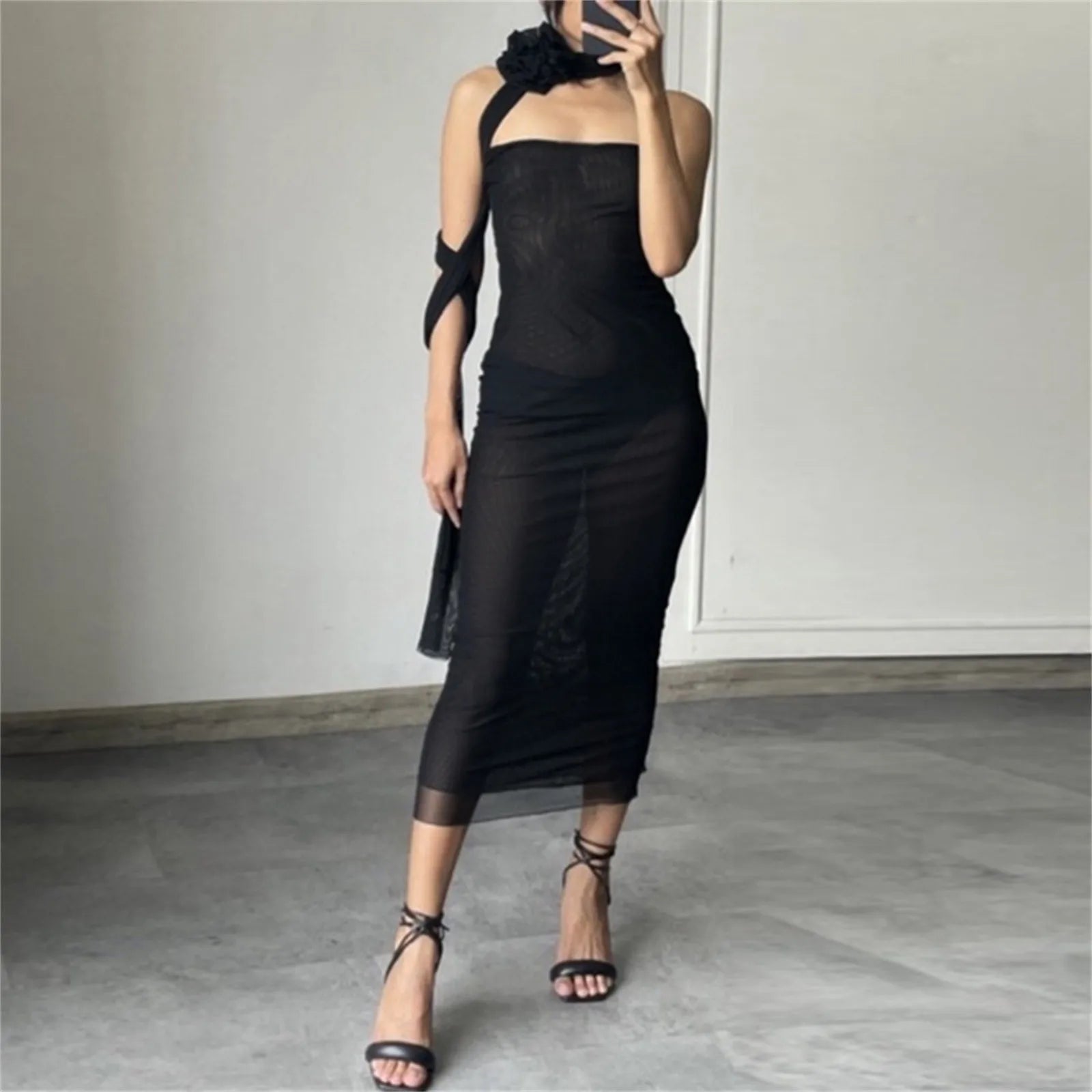 Women's Contemporary Apparel Everyday Glamour JuliaFashion - 2024 Women Summer Mesh Strapless Party Sexy Slim See Through Backless Sleeveless Long Elegant Sexy Club Dress