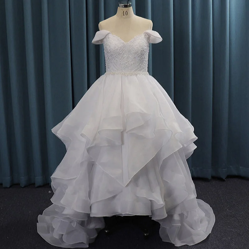 Formal Attire For Women Feminine Elegant Off Shoulder V-neck  A Line High-low Wedding Dresses