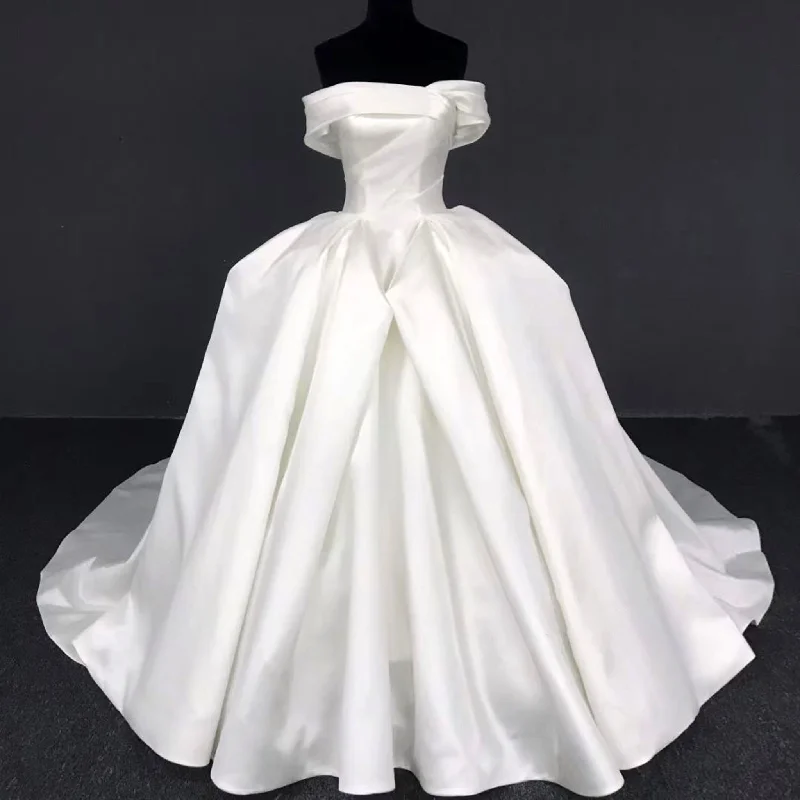 Formal Garments For Women Graceful Drape Off-Shoulder Ruched Satin Wedding Dresses and Bridal Gowns