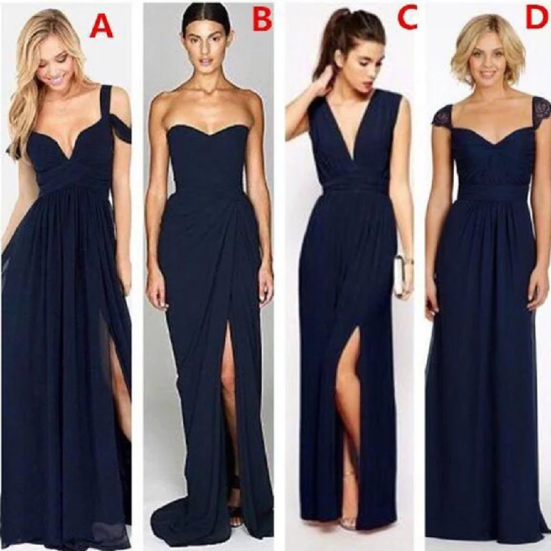 Women's Vintage-Inspired Outfit Floral Style Most Popular Different Styles Mismatched Sexy Chiffon Navy Blue Cheap Bridesmaid Dresses, WG180