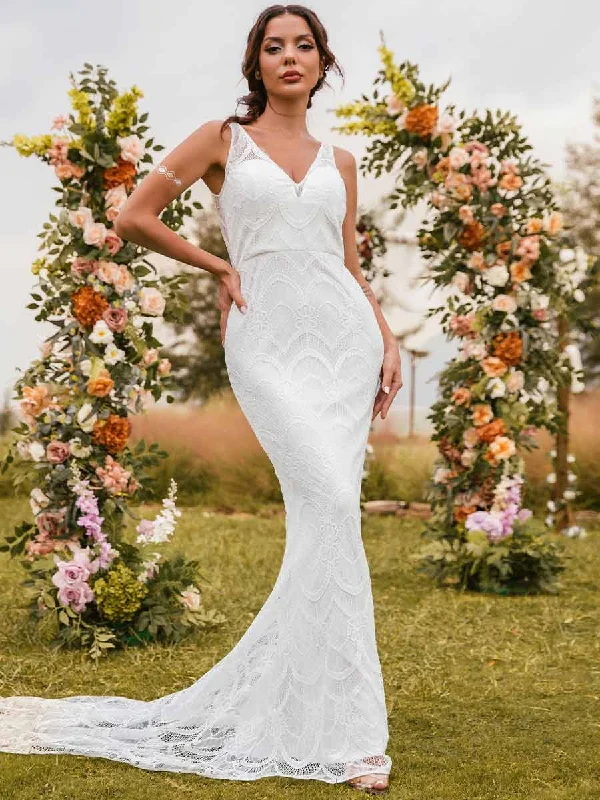 Timeless Women's Clothing Casual Elegance Boho Mermaid Wedding Dress Petite Country Casual Lace Gowns