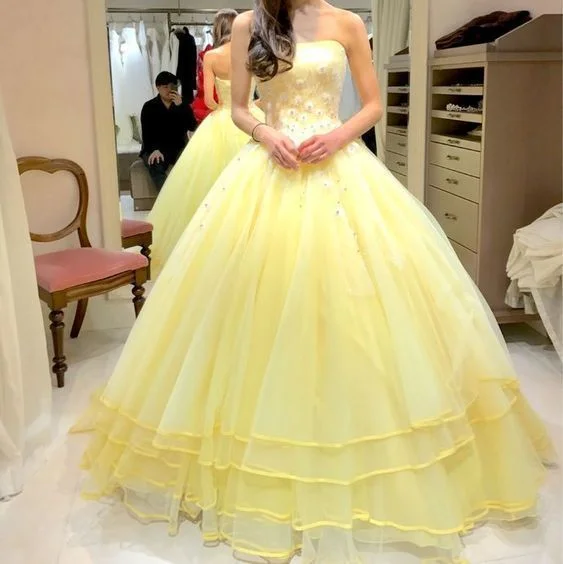 Women's Outdoor Activity Garments Minimalist Office - Ready Style Yellow Strapless Ball Gown , Evening Dress,Long Prom Dress   cg14891