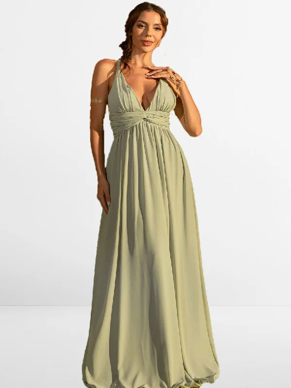 Timeless Women's Apparel Polished Finish 2025 Green Chiffon Bridesmaid Dresses A Line Petite V Neck