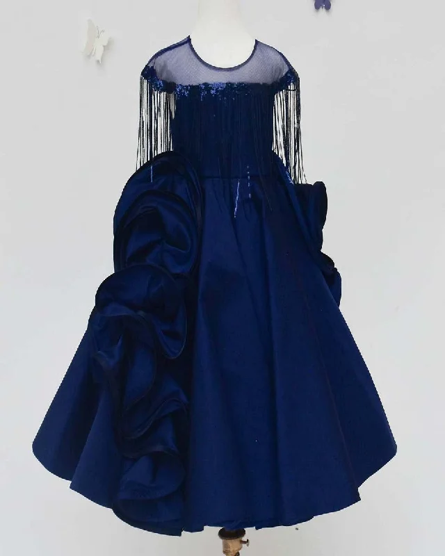 Women's Vintage-Inspired Clothing Luxury Comfort Pre-Order: Dark Blue Silk Gown