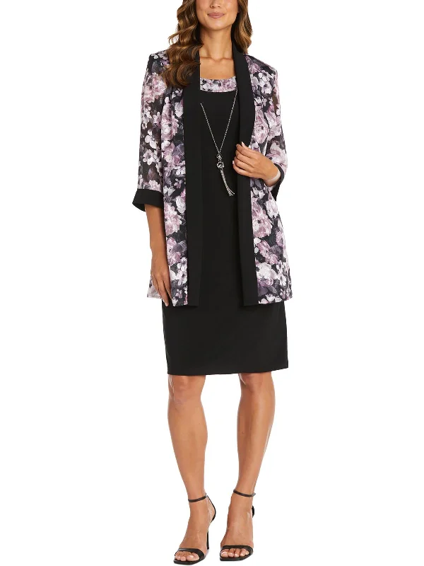 Women's High-Fashion Attire Luxury Comfort Petites Womens Floral Print Jacket Two Piece Dress