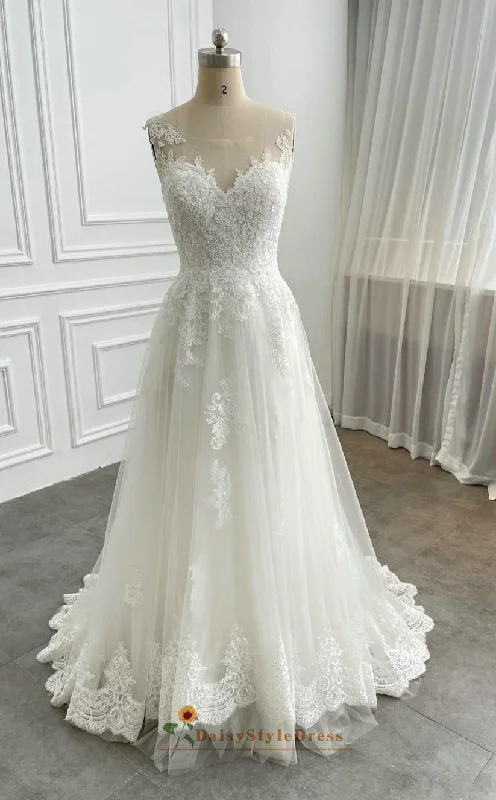 Casual Clothes For Women Vintage Charm A line Illusion Lace Wedding Dress