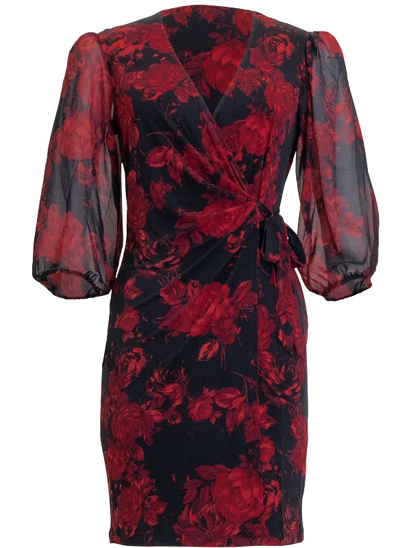 Women's Trendy Attire Exquisite Craftsmanship Womens Faux Wrap Floral Print Sheath Dress