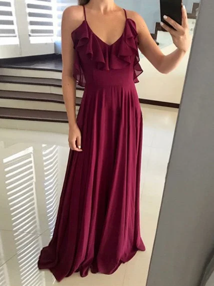 Tailored Clothing For Women Bold Silhouette V-neck A-line Burgundy Chiffon Bridesmaid Dresses, Simple Affordable Bridesmaid Dresses