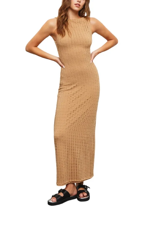 Women's Comfortable Lounge Garments Rustic Countryside Charm Look Fishnet Maxi Dress In Taupe