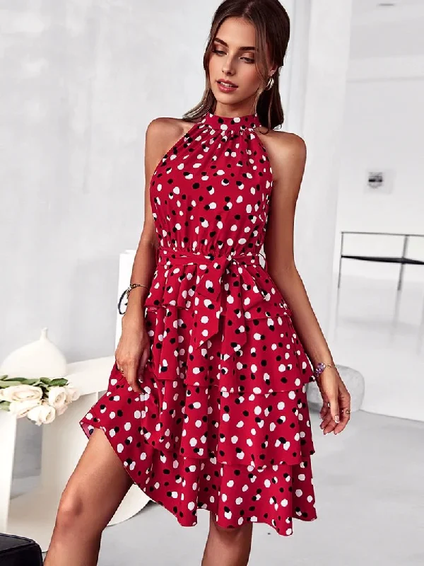 Women's Professional Apparel Effortless Style JuliaFashion - 2024Sleeveless Porka Dot Print Boho Summer Dress