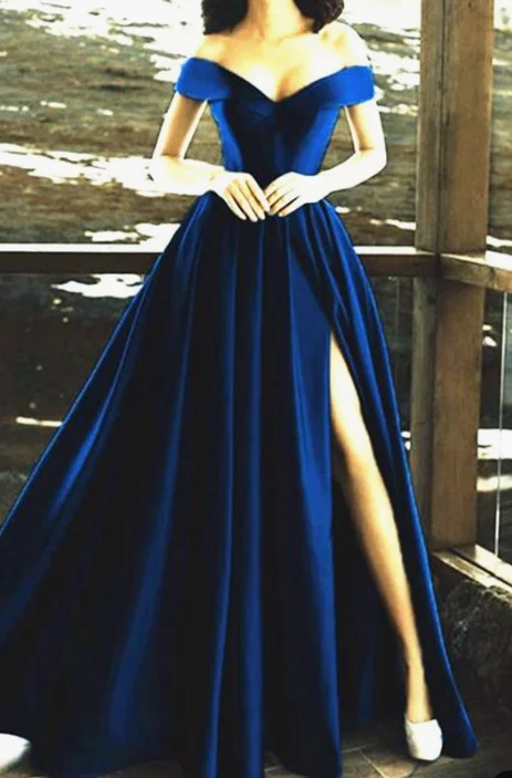 Women's High-Fashion Apparel Effortless Style navy blue prom evening gown dresses leg split cg2901