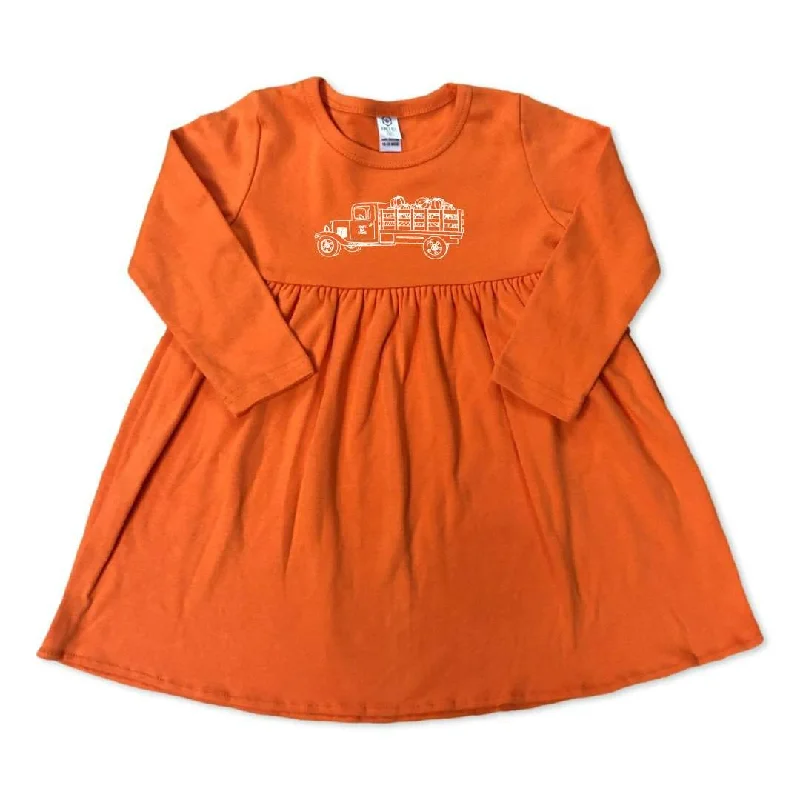 Women's Chic Outerwear Attire Feminine Charm Pumpkin Truck Long Sleeve Dress