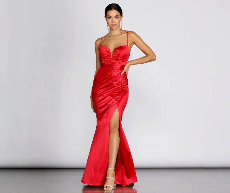 Elegant Women's Evening Garments Grab Romantic Date - Night Styles Now Jessica Satin Lace Up Gown