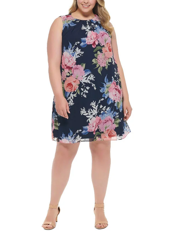 Women's Holiday Attire Luxury Style Plus Womens Floral Knee Shift Dress