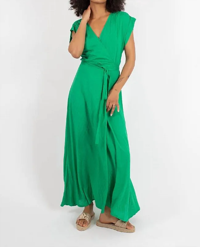 Women's Functional Apparel For Outdoor Activities Artful Design Wrap Maxi Dress In Kelly Green