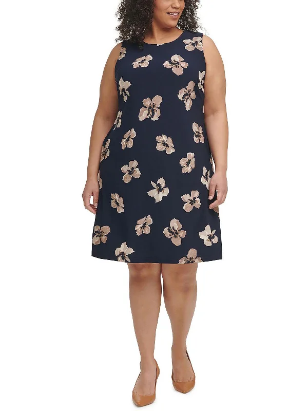 Women's Trendy Apparel Effortless Comfort Plus Womens Floral Print Knee-Length Shift Dress