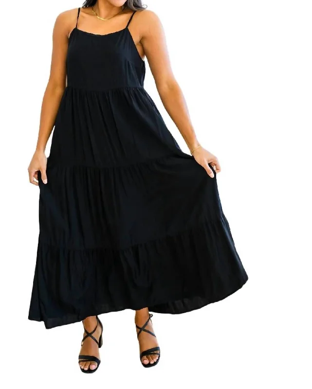 Women's Versatile Apparel Dreamy Aesthetic Classically Cool Tiered Maxi Dress In Black