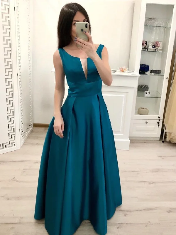 Women's Seasonal Attire Weekend Special Elegant A Line Satin Long Pleated Prom Dresses, Formal Dresses, Evening Dresses, Graduation Dresses