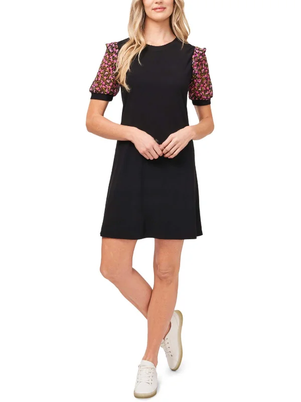 Women's Office Clothing Statement Piece Womens Floral Puff Sleeve Mini Dress