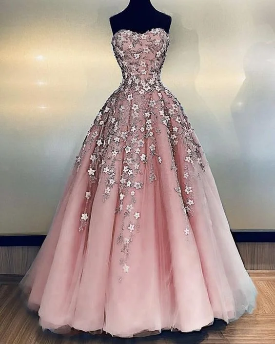 Women's Functional Apparel For Outdoor Activities Dreamy Aesthetic Tulle Sweetheart Prom Dresses Ball Gown 3D Flowers   cg18875