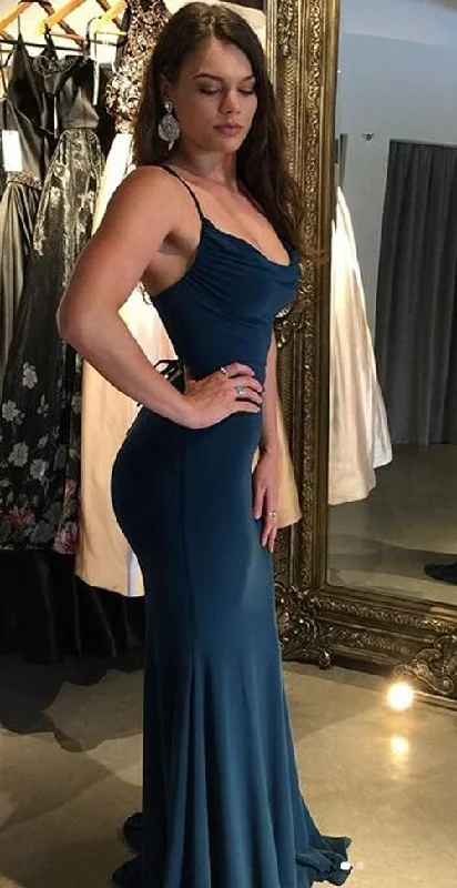 Charming Women's Clothes For Special Events Playful Elegance Women's Mermaid Evening Party Gown Navy Backless Formal Prom Dress Long 2019 cg2158