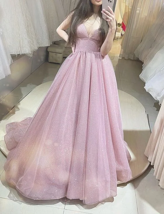 Women's Vacation Outfit Elevated Style Sparkly princess ball gown prom dresses v neck empire for sweet 16 party    cg19635