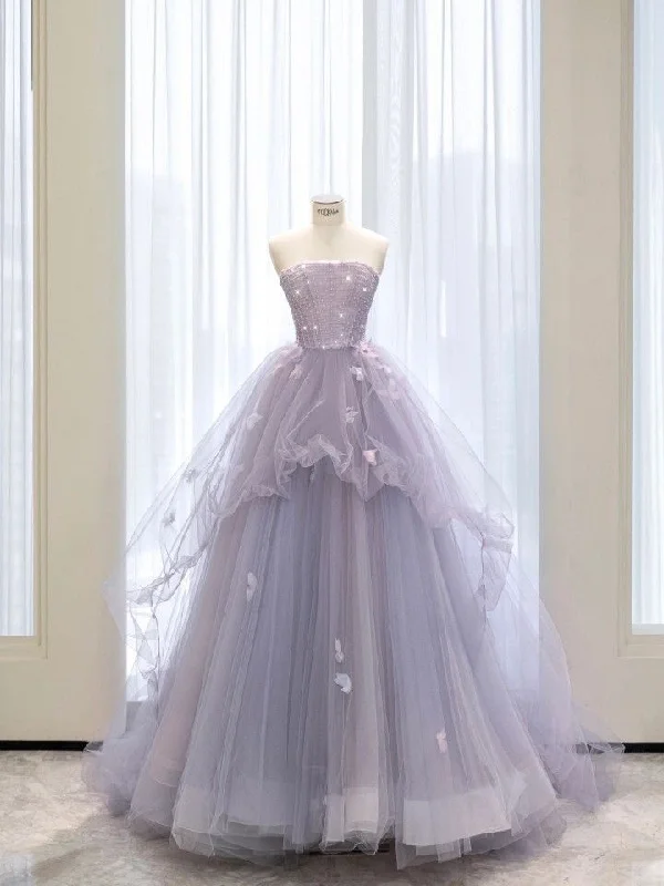 Women's Resort Garments Feminine Elegance Strapless A-line Tulle Princess Dress,Chic Tulle Ball Gown  Y4498