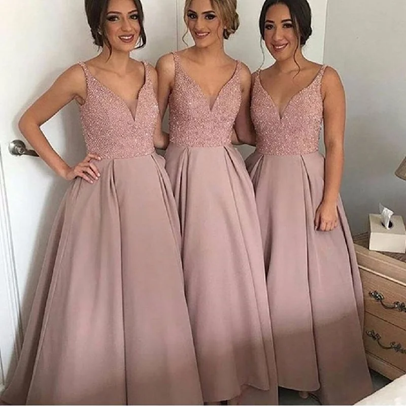 Comfortable Women's Clothes Effortless Comfort Gorgeous Pretty New Arrival Off Shoulder V-Neck Sparkly Long Bridesmaid Ball Gown, WG69