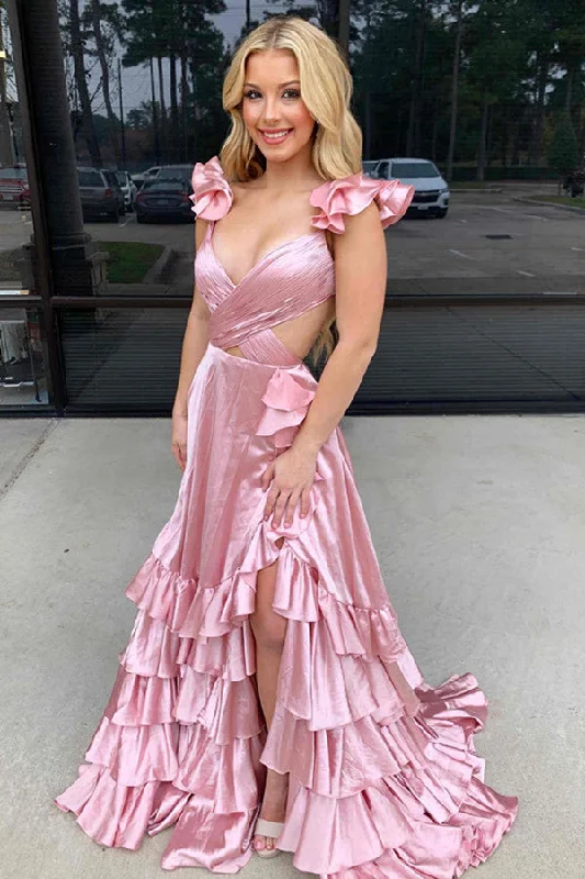 Women's Transitional Garments Romantic Date - Night Ensemble V-neck Slit Wedding Guest Dresses, A-line Newest 2024 Long Prom Dresses, Bridesmaid Dresses