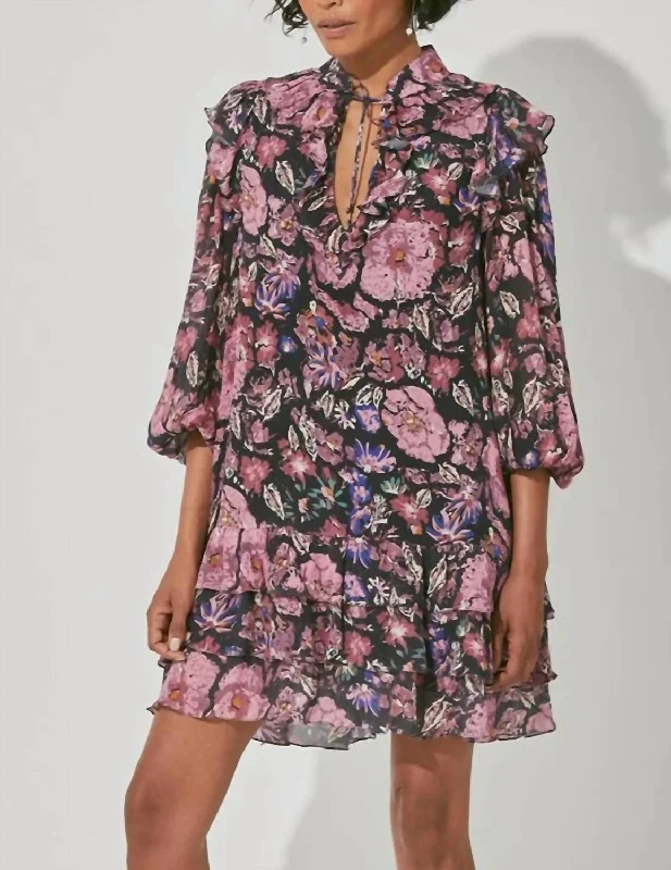 Women's Travel Garments Feminine Soft - Hued Look Samaya Mini Dress in Jolie Floral Print