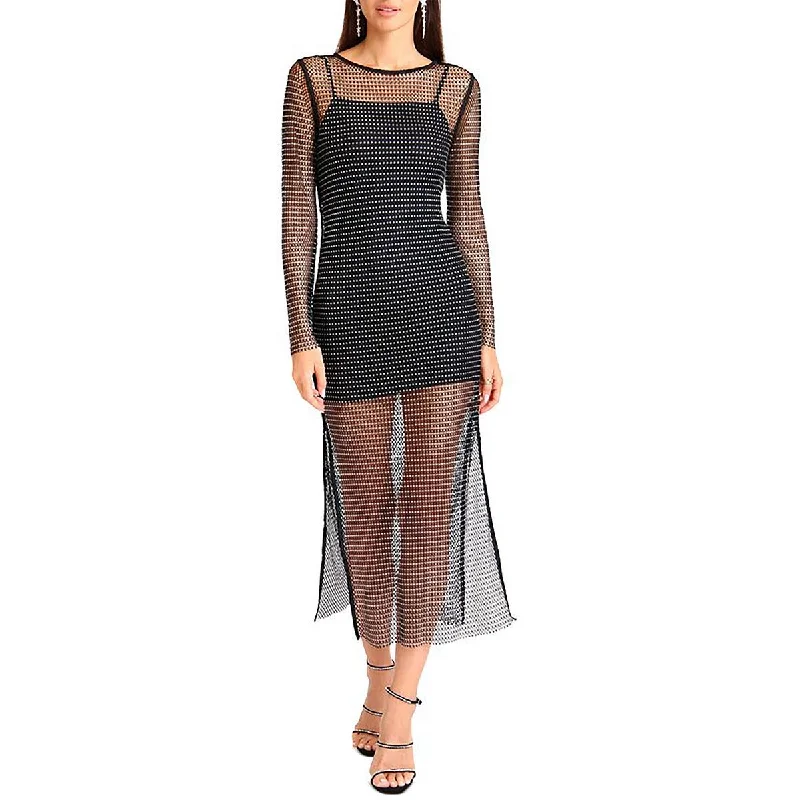 Modern Women's Outfit Chic Urban Fashion Look Avec Les Filles Womens Fishnet Tea-Length Bodycon Dress