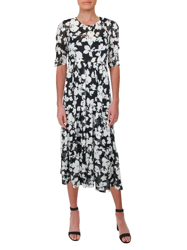 Women's Office Outfit Floral Style Womens Chiffon Floral Midi Dress