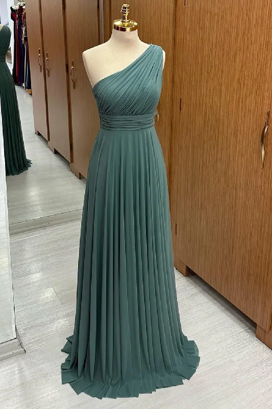 Women's Functional Outdoor Garments Y2K Nostalgic Fashion Look Dusty Sage One-Shoulder A-Line Chiffon Bridesmaid Dress