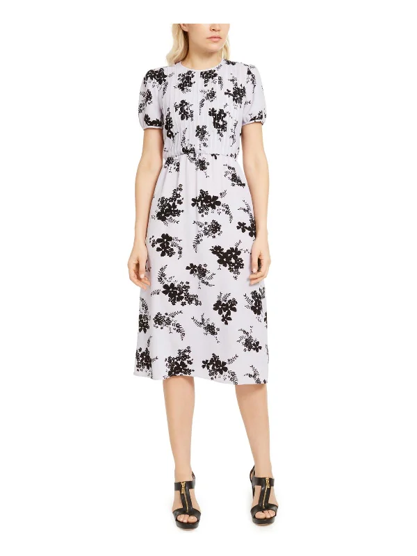 Women's Holiday Clothing Luxury Comfort Womens Floral Print Pintuck Midi Dress