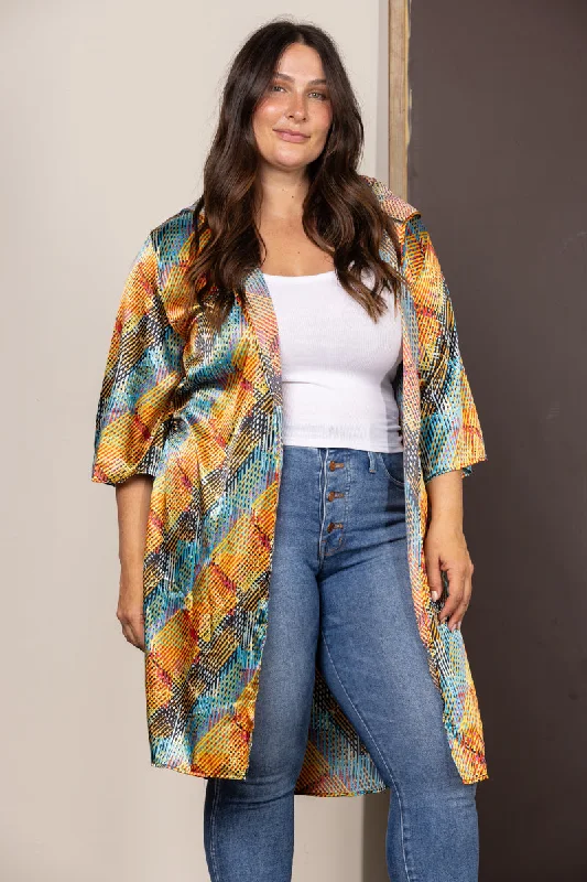 Charming Women's Outfit For Special Occasions Floral Style MULTICOLOR SATIN HOODED ROBE PLUS SIZE KIMONO T6607