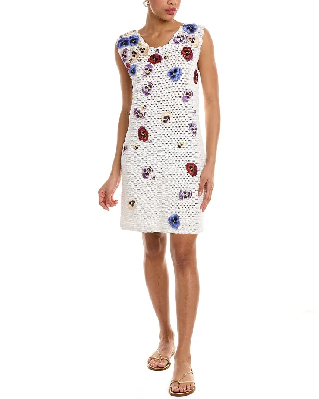 Sustainable Women's Apparel Everyday Glamour Oscar de la Renta Threadwork Floral Crochet Sheath Dress