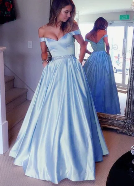 Women's Trendy Garments Charming Silhouette Light blue prom dresses off the shoulder ball gown cg4361