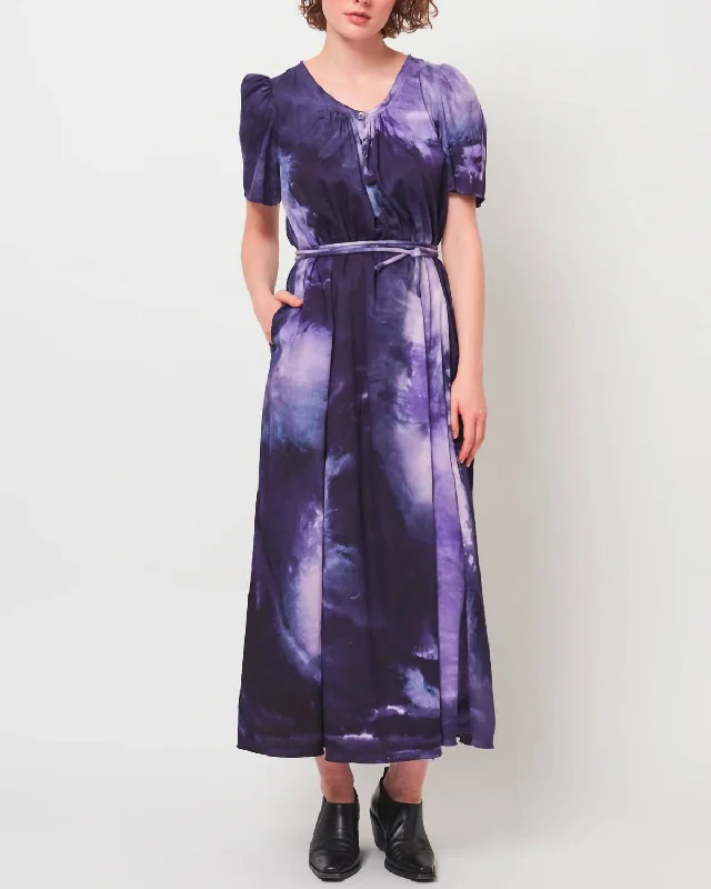 Women's Formal Event Attire Feminine Elegant Flutter Maxi Dress In Cosmic Eggplant