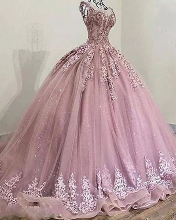 Women's Trendy Activewear Apparel Artful Design ball gown prom Pricess Scoop Neck Glitter Sequins Tulle lace Mauve Pink Ball Gown    cg18882