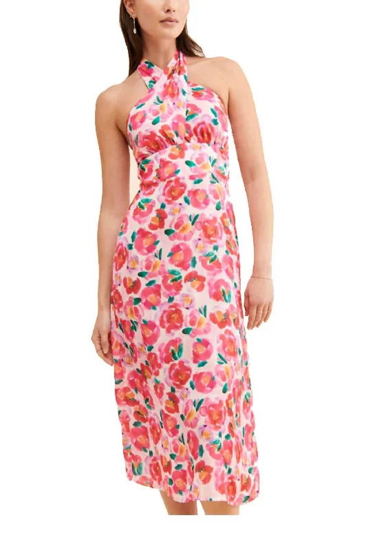 Affordable Women's Outfit Contemporary Elegance Tatiana Floral-Print Twisted Cutout Midi Dress in Hot Coral