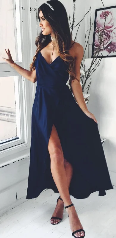 Women's Transitional Attire Luxury Comfort navy blue evening gowns,navy blue prom dress,long prom dress cg4435