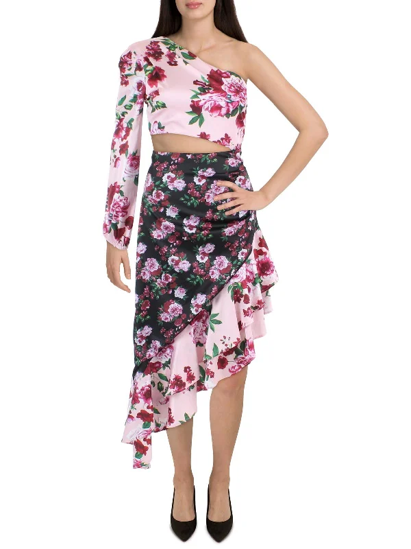 Women's Clothes And Garments Dreamy Draping Juniors Womens Satin Floral Cocktail and Party Dress