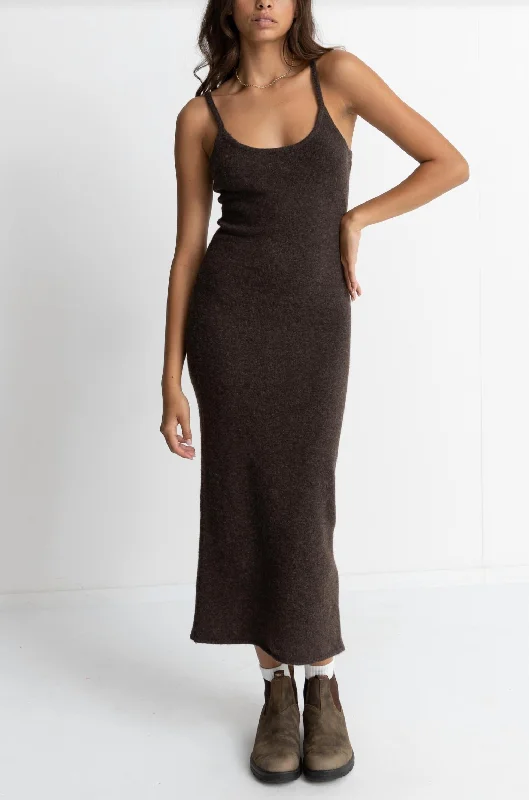 Women's Trendy Outfit Statement Piece Knit Midi Dress In Chocolate