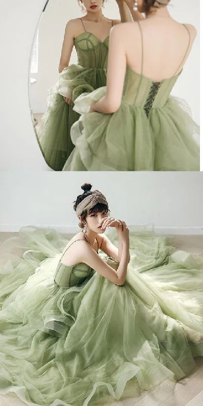 Women's High-Fashion Attire Soft Textures Straps mint green ball gown spring formal prom gown    cg19395